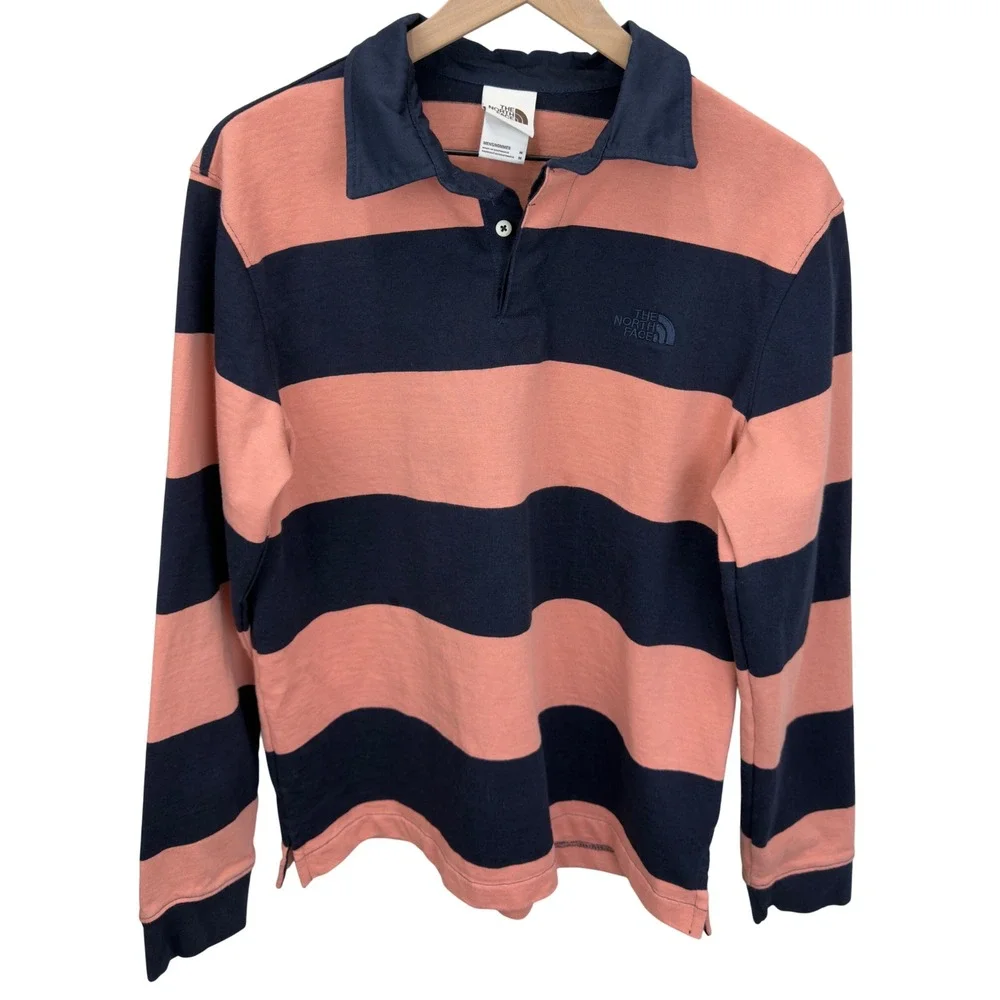 The North Face Berkeley Rugby Shirt Pink Navy Stripes Men Size M Heritage Sporty